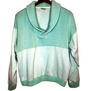 Vintage 80's Randy River Pastel Mint Green Knit/Fleece Collared Sweatshirt M